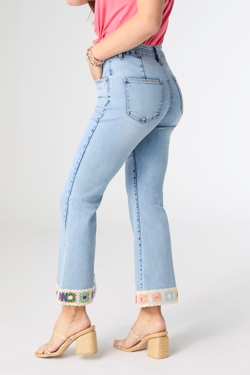 Coco+Carmen EverStretch Flare Crop with Floral Trim Jeans
