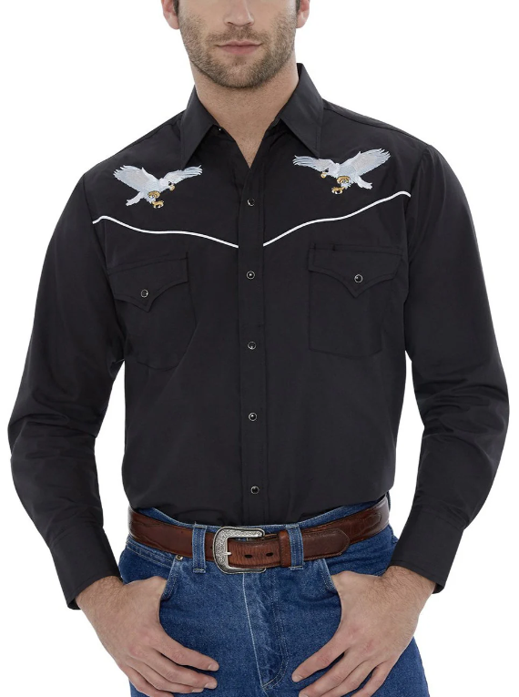 Ely Cattleman Fly Eagle Embroidered Snap Button Shirt