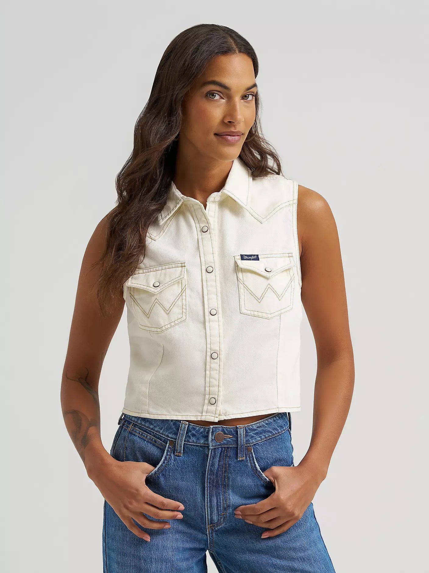 Wrangler Women’s Sleeveless Denim Snap Shirt
