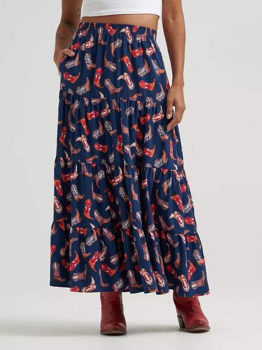 Wrangler Women’s Printed Tiered Maxi Skirt