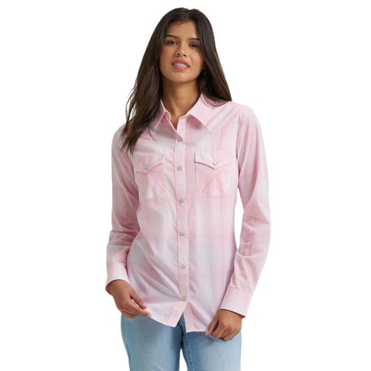 Wrangler Womens Baby Pink Retro Long Sleeve Western Snap Shirt