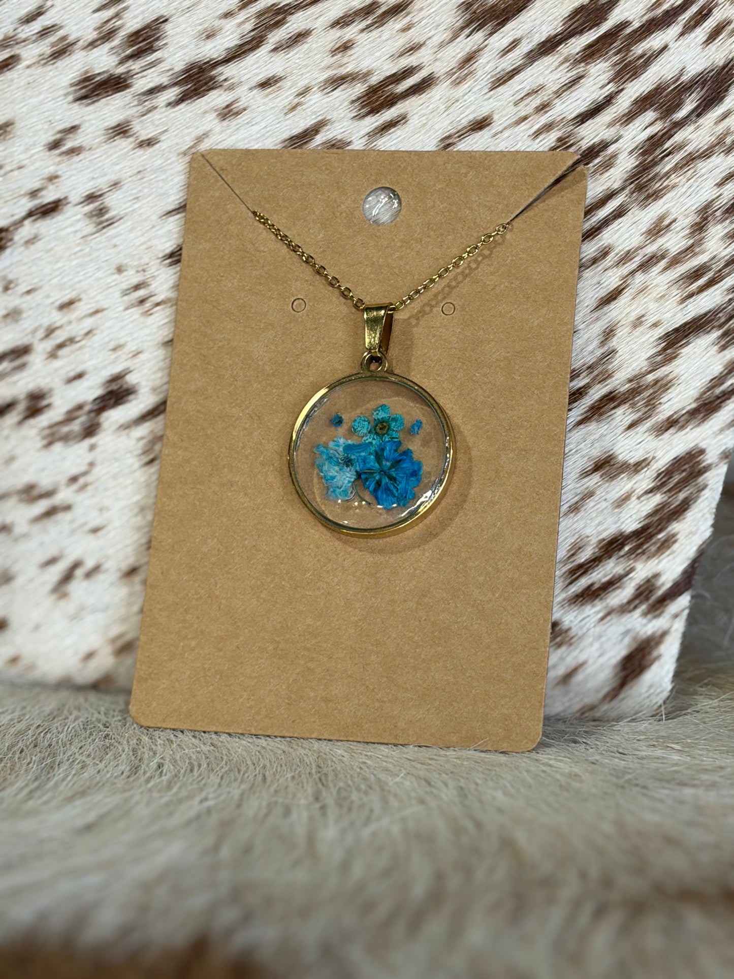 Gold Stainless Resin Pressed Flower Necklace