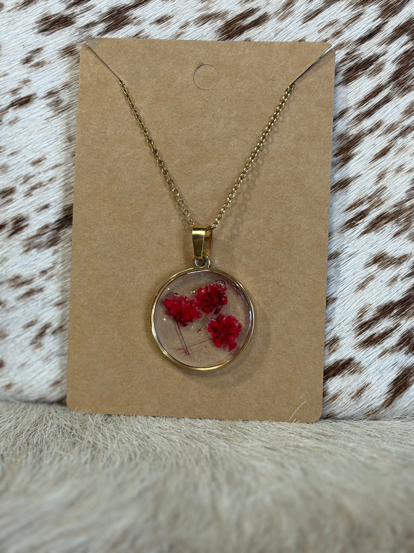 Gold Stainless Resin Pressed Flower Necklace