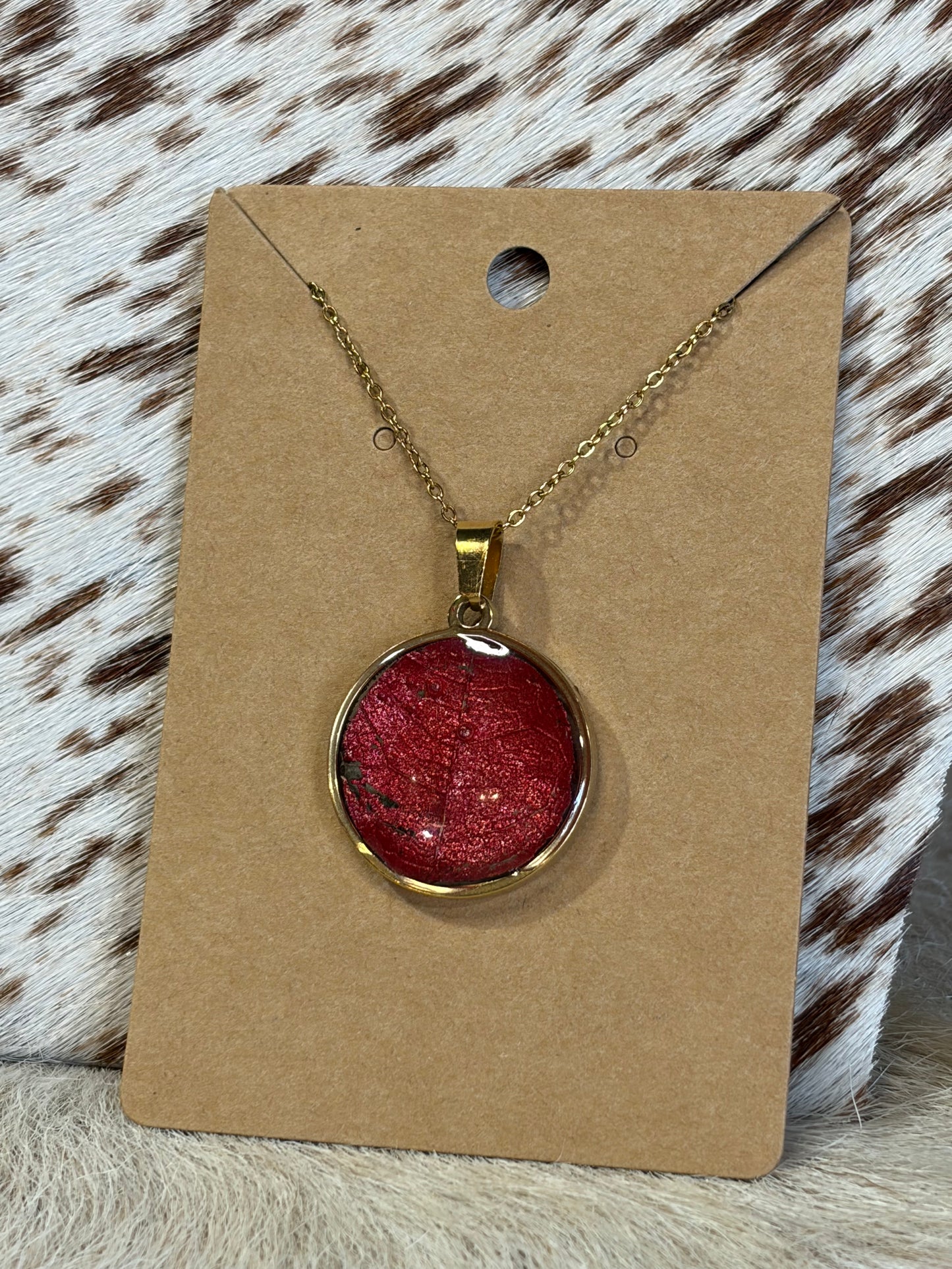 Gold Stainless Resin Pressed Flower Necklace