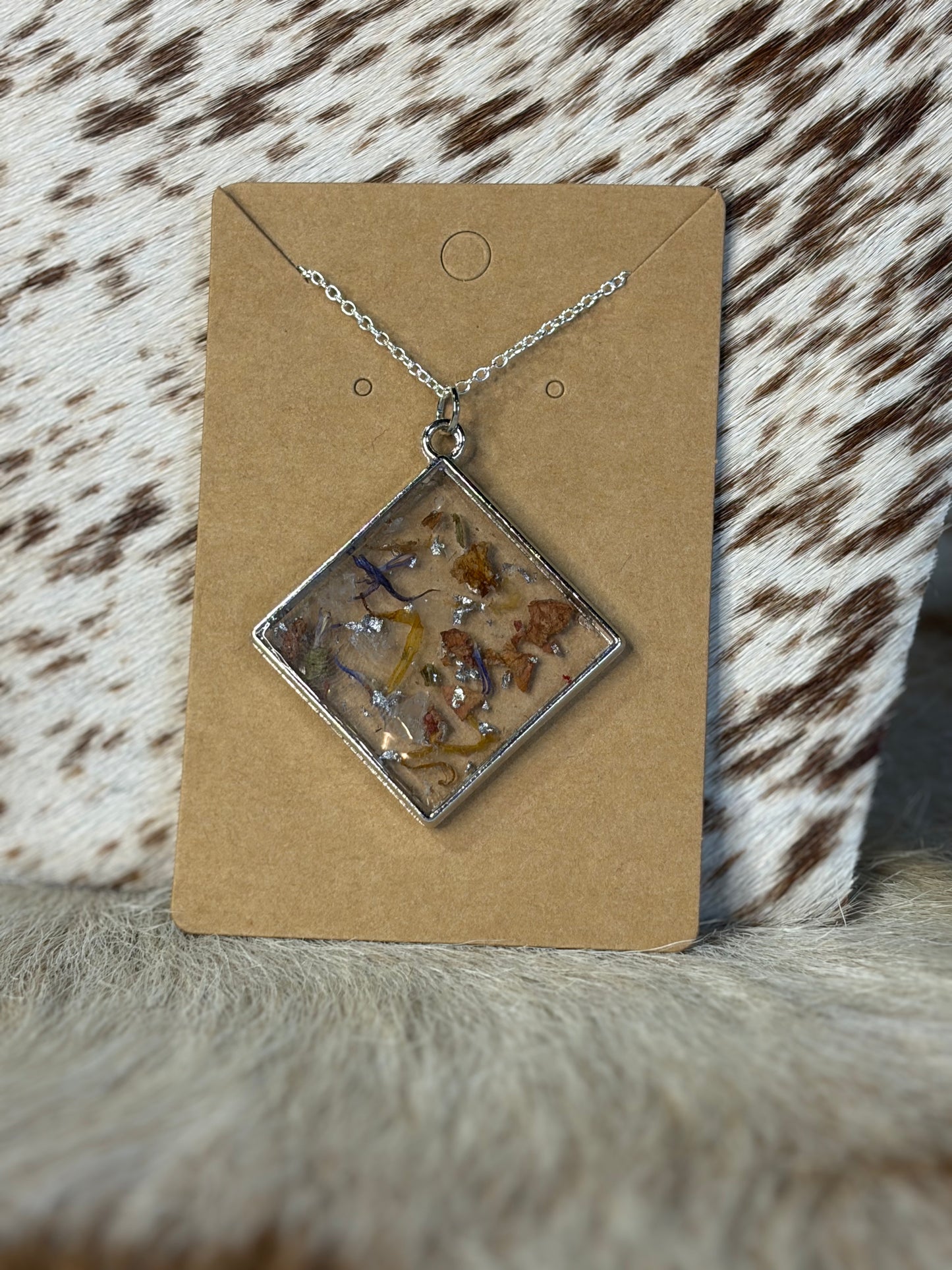 Silver Pressed Flower Pendant Necklace