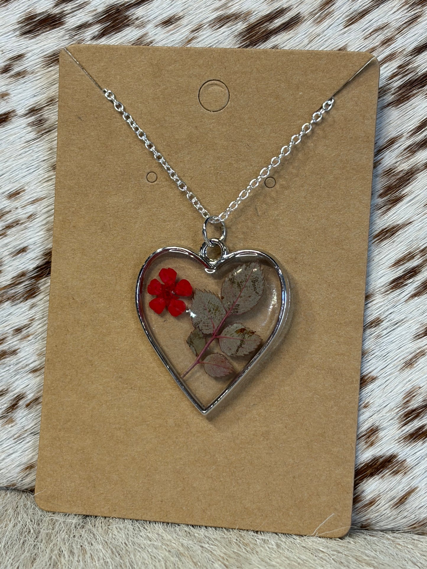Silver Pressed Flower Pendant Necklace