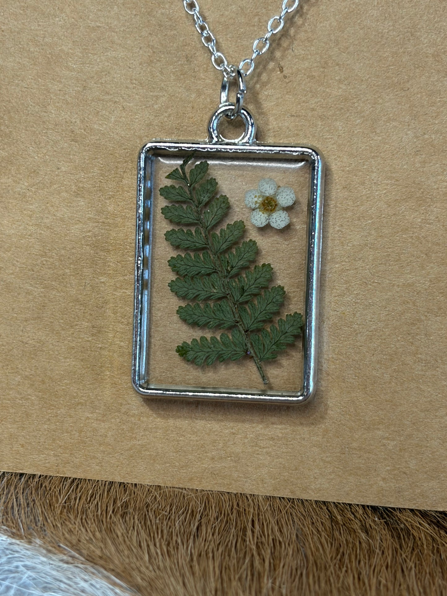 Silver Pressed Flower Pendant Necklace