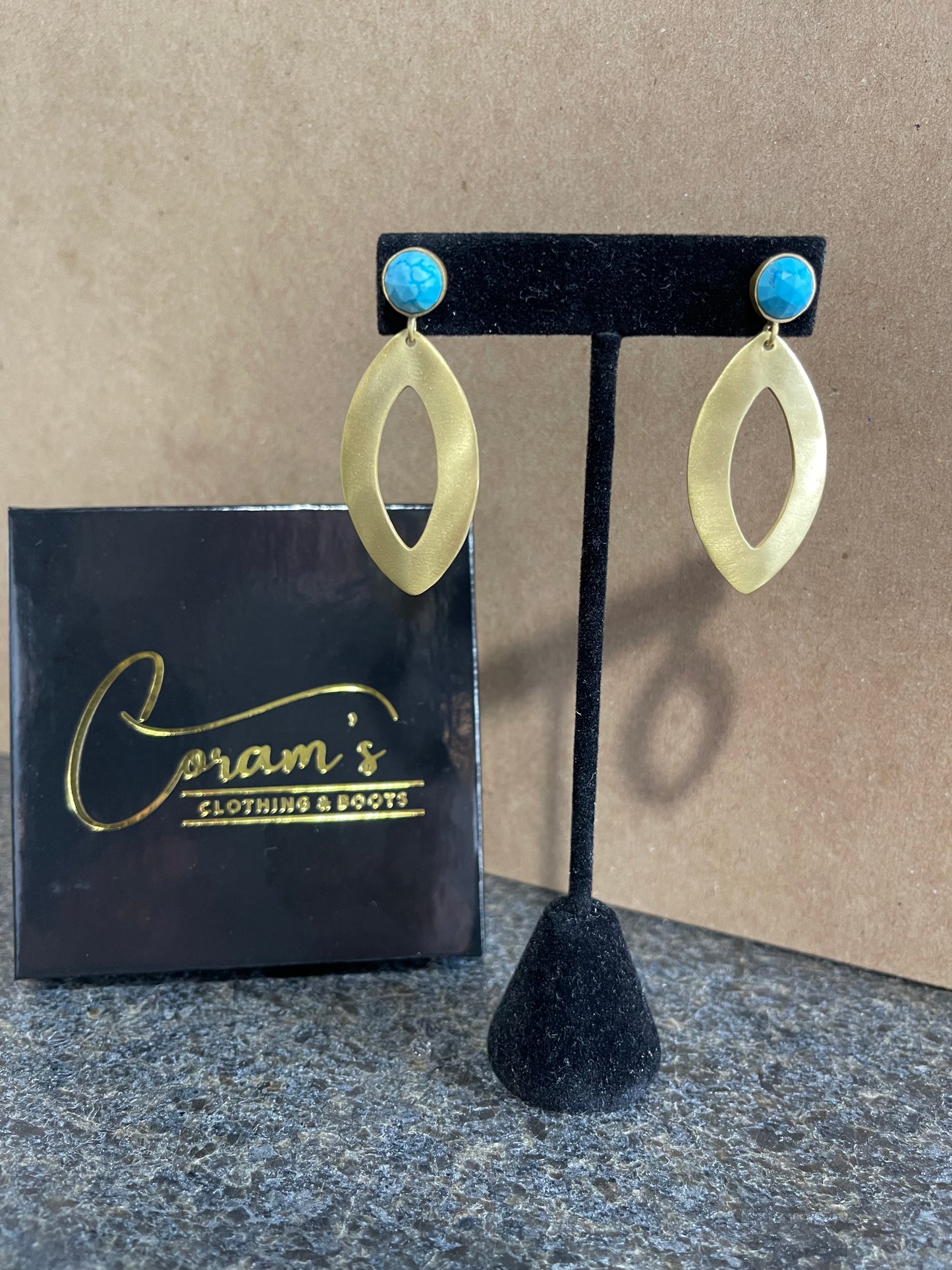 Turquoise Brushed Gold Earring