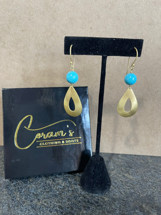 Brushed Gold & Turquoise Earrings