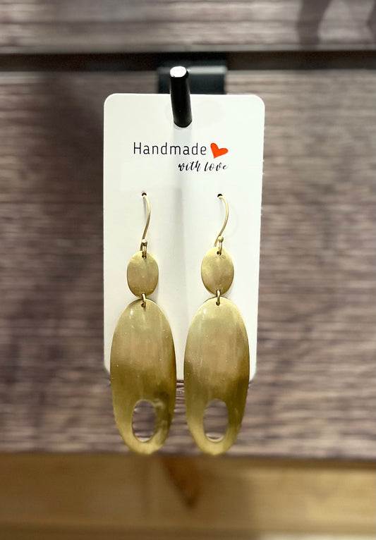 Brushed Gold Long Oval Earrings