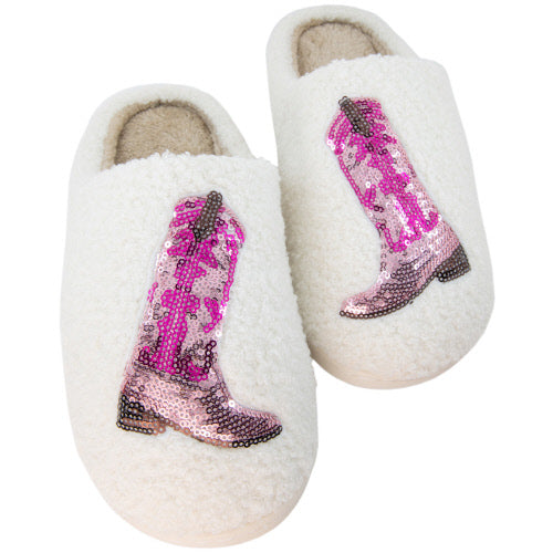 Pink Sequin Kicking Boots Slippers