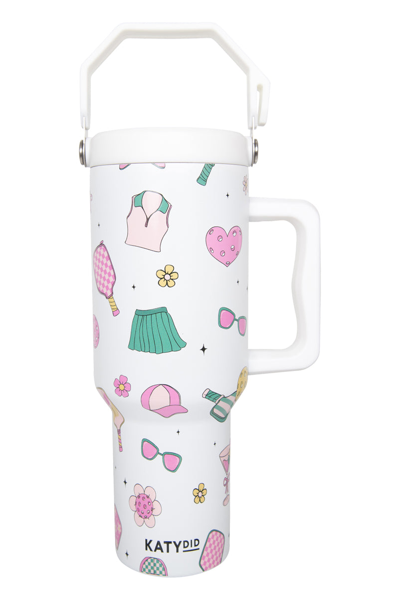 Pickleball Items Girly 38 Oz Tumbler with Lid Hand