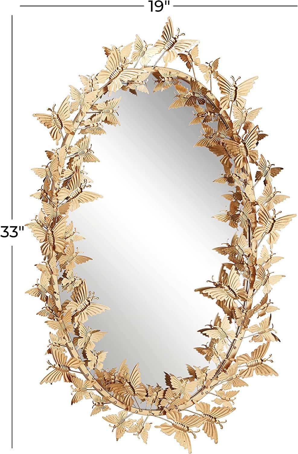 ShipItFurniture - Golden Metal Butterfly Oval 3D Wall Mirror, 19 X 5 X 33