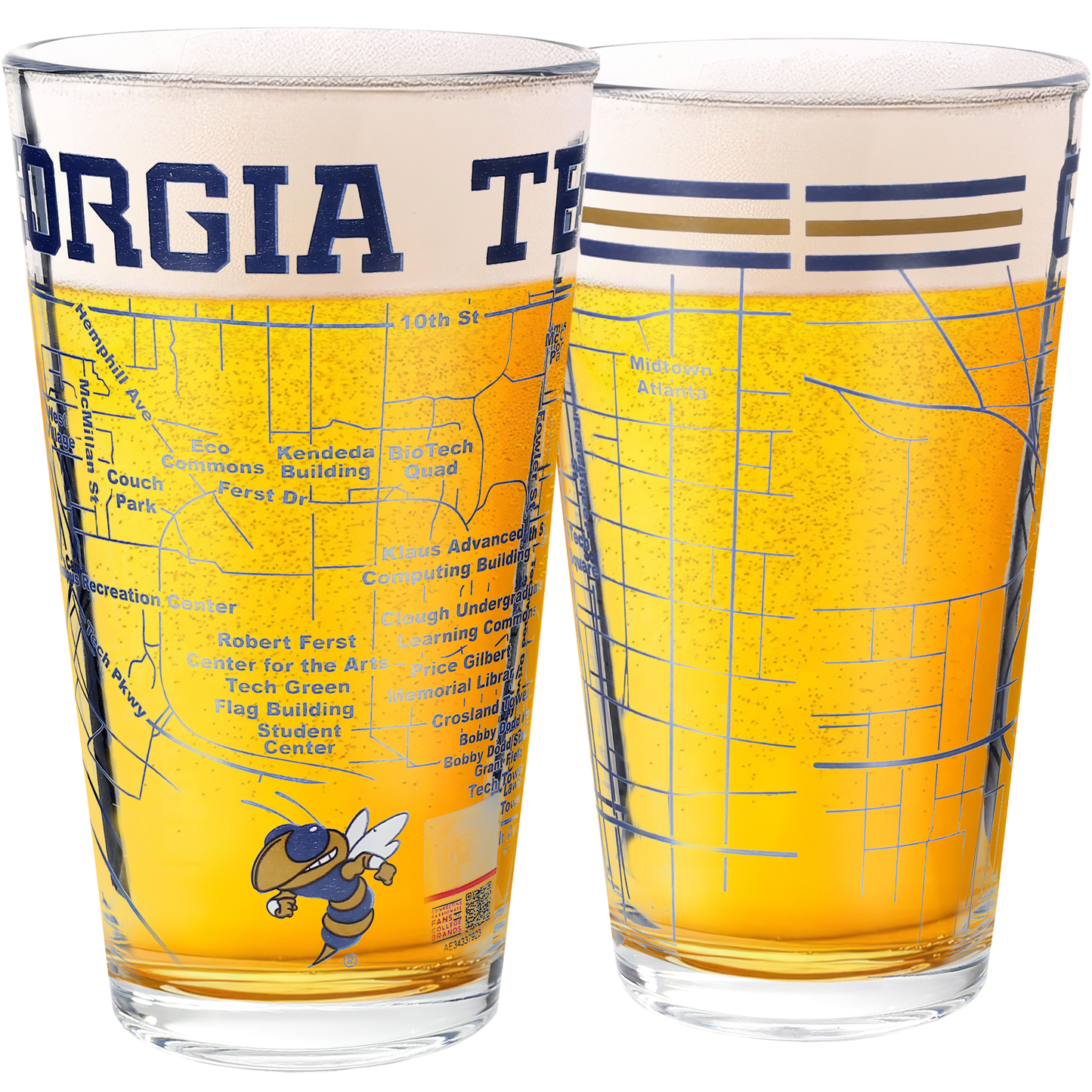 Greenline Goods - Georgia Tech Pint Glasses - Georgia Tech Buzz Logo & Campus Map Georgia Institute of Technology College Grads and Alumni (Set of 2)