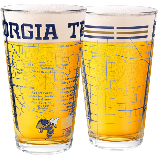 Greenline Goods - Georgia Tech Pint Glasses - Georgia Tech Buzz Logo & Campus Map Georgia Institute of Technology College Grads and Alumni (Set of 2)