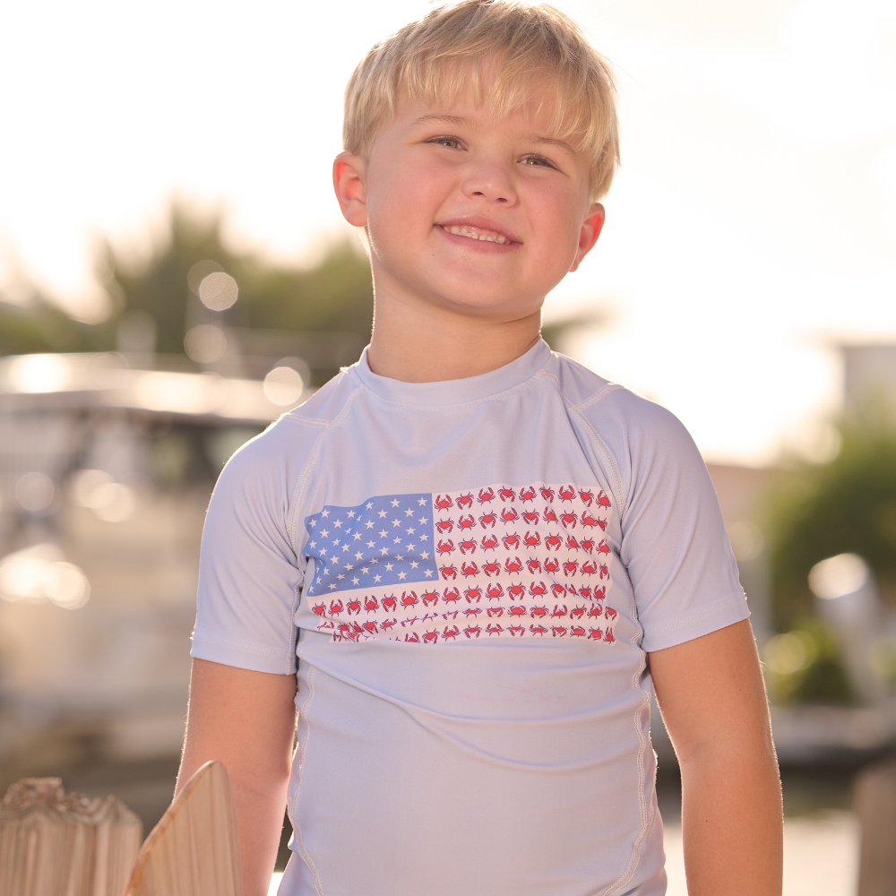 Sugar Bee Clothing - Kids Summer Swimwear - Rashguard - Coastal Crab