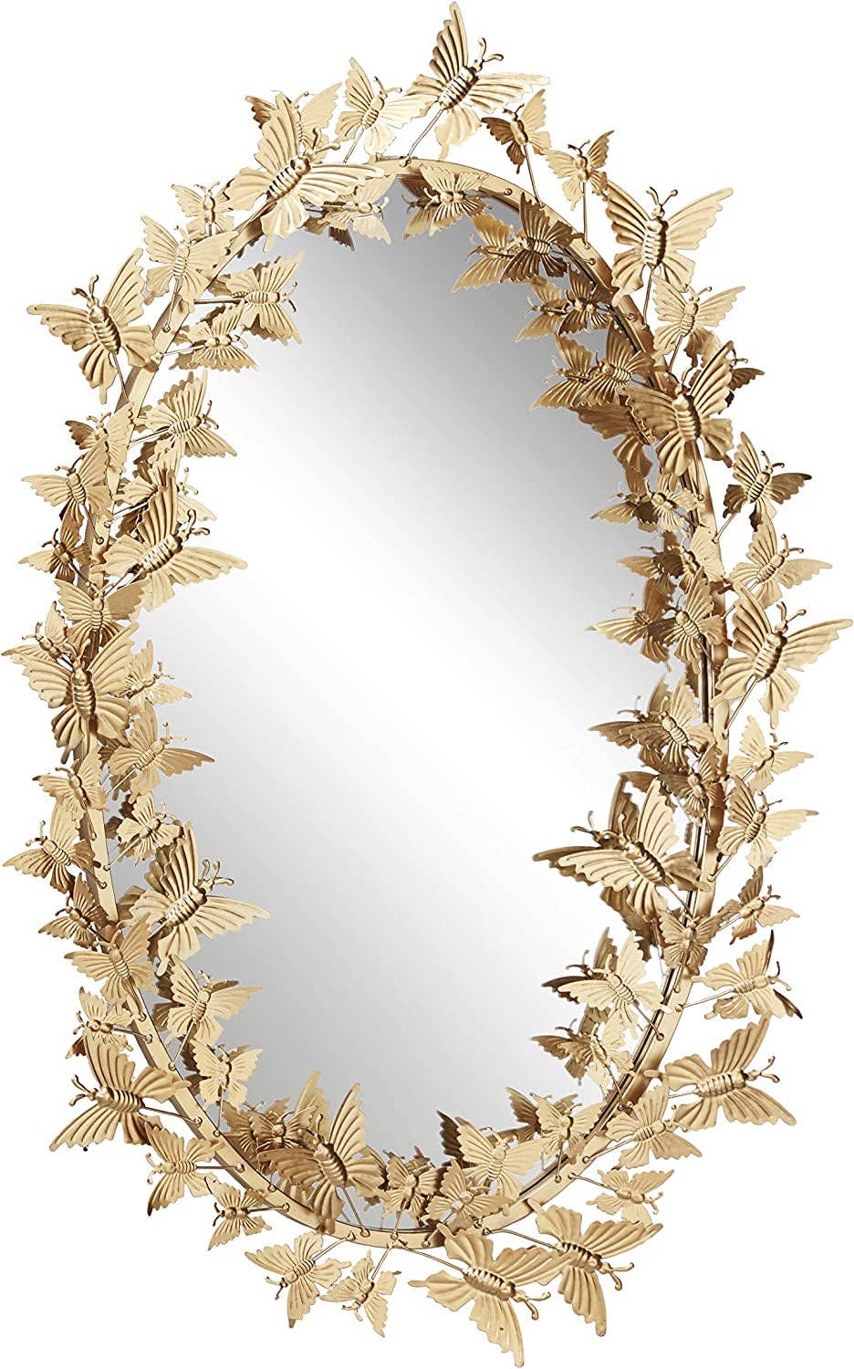 ShipItFurniture - Golden Metal Butterfly Oval 3D Wall Mirror, 19 X 5 X 33