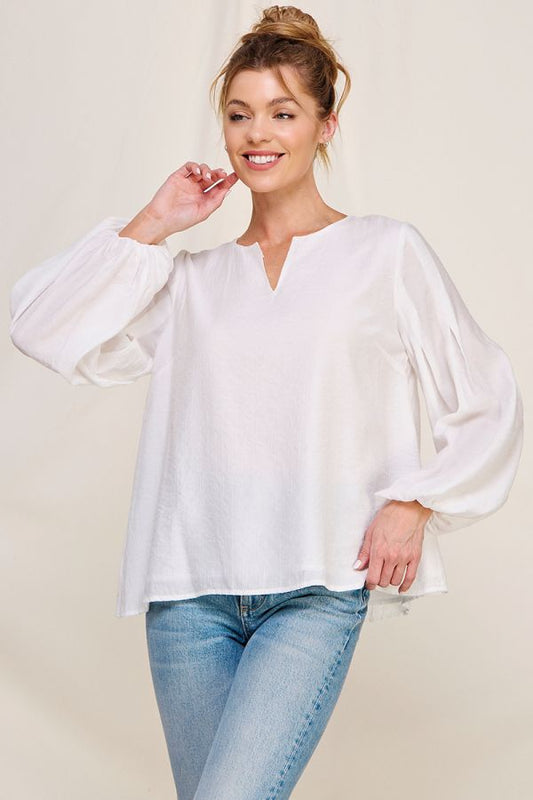 Allie Rose Pleated Sleeves Long Sleeve Blouse