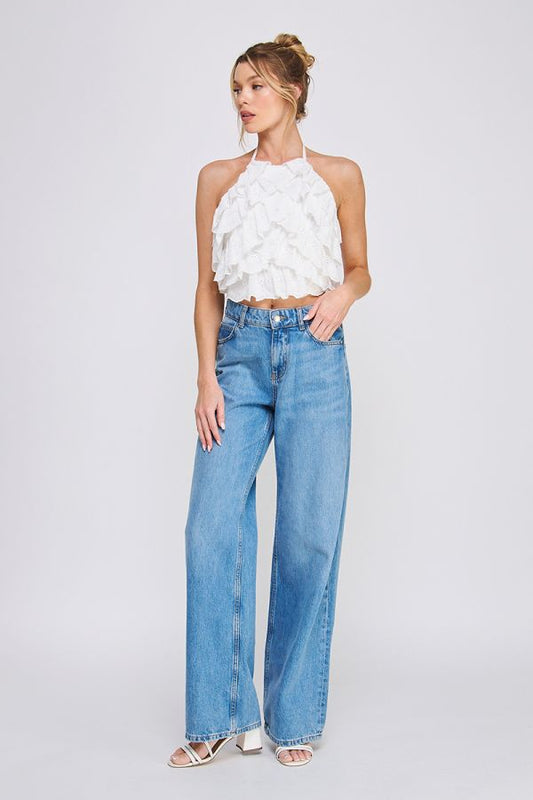 Allie Rose Mini Ruffles Halter with Tie Waist Back