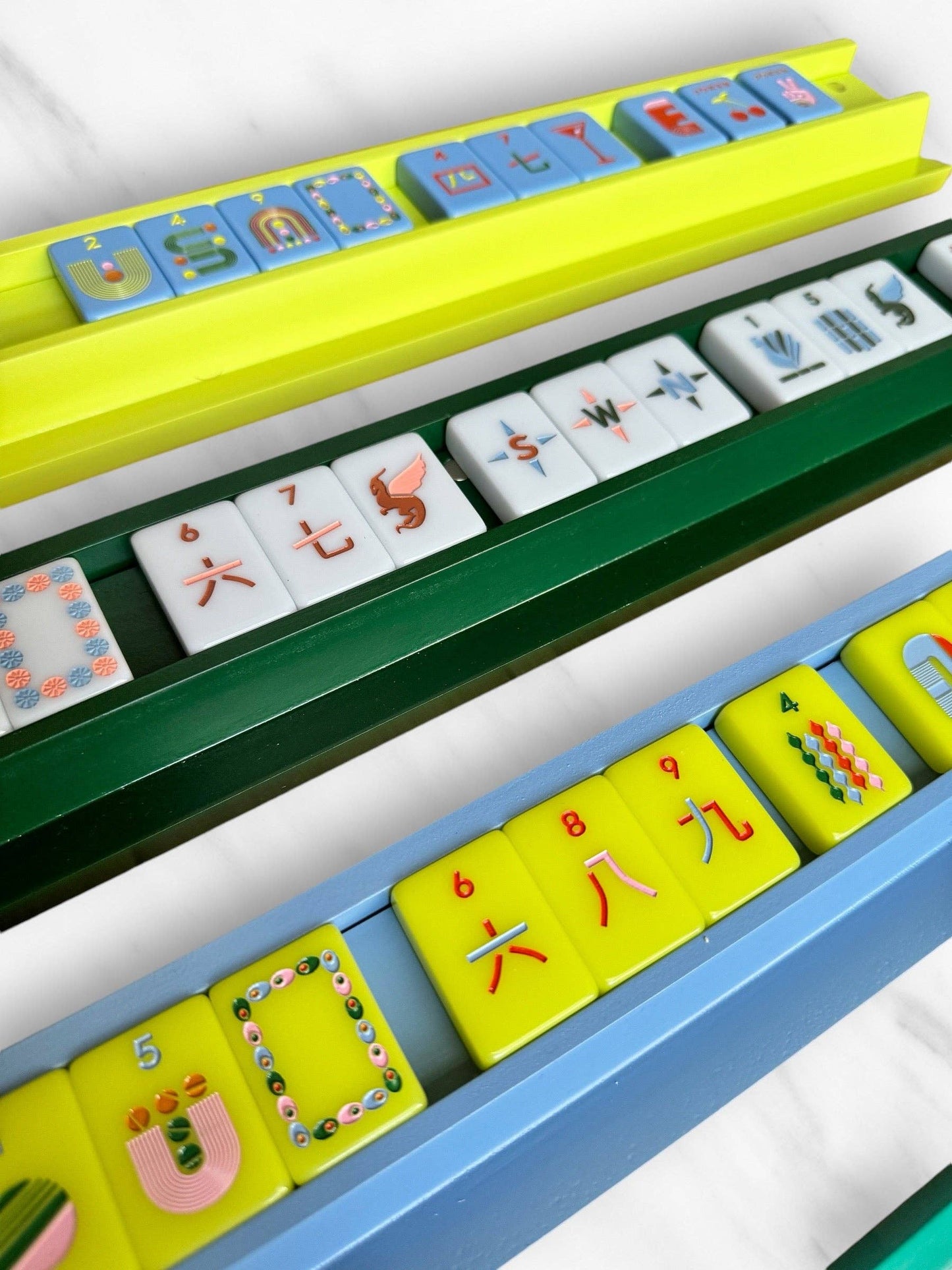 Peace Love Mahjong - Mahjong Racks & Pushers (Set of 4) OAK