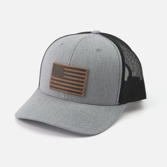 Range Leather Co. - American Flag Hat - Leather Patch Trucker Snapback