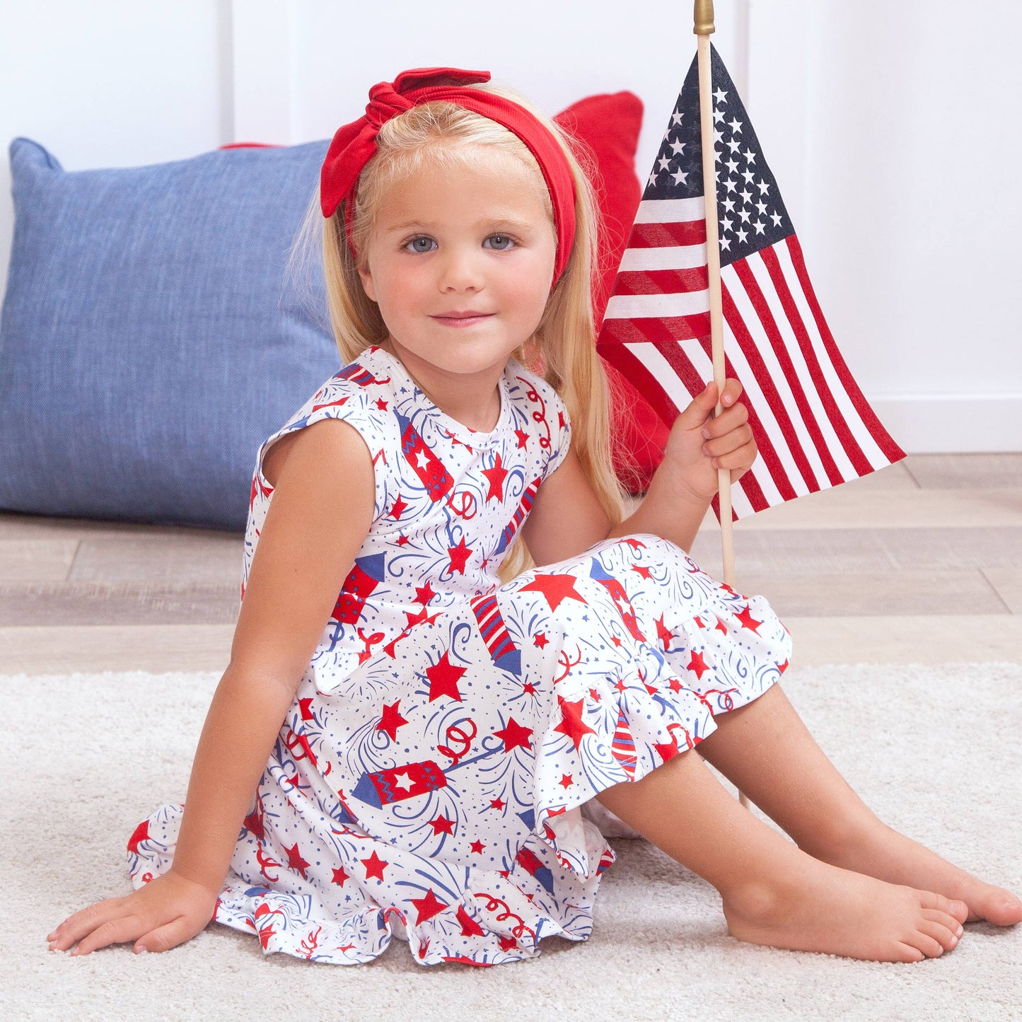 Tesa Babe - Girl's Sparkly 4th of July Bamboo Dress