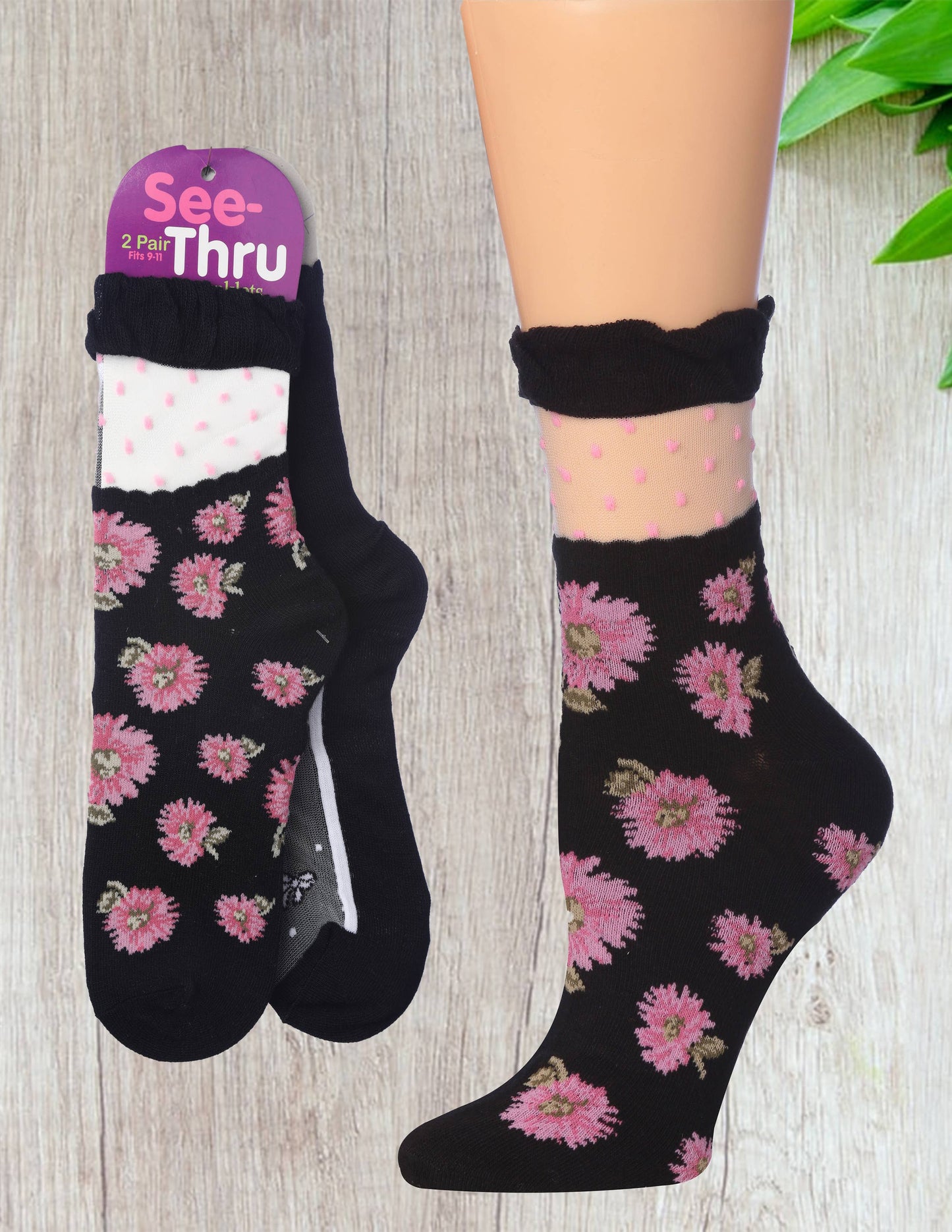 Women's Tipi Toe 2 Pack Sheer Mesh Lace Anklets Socks