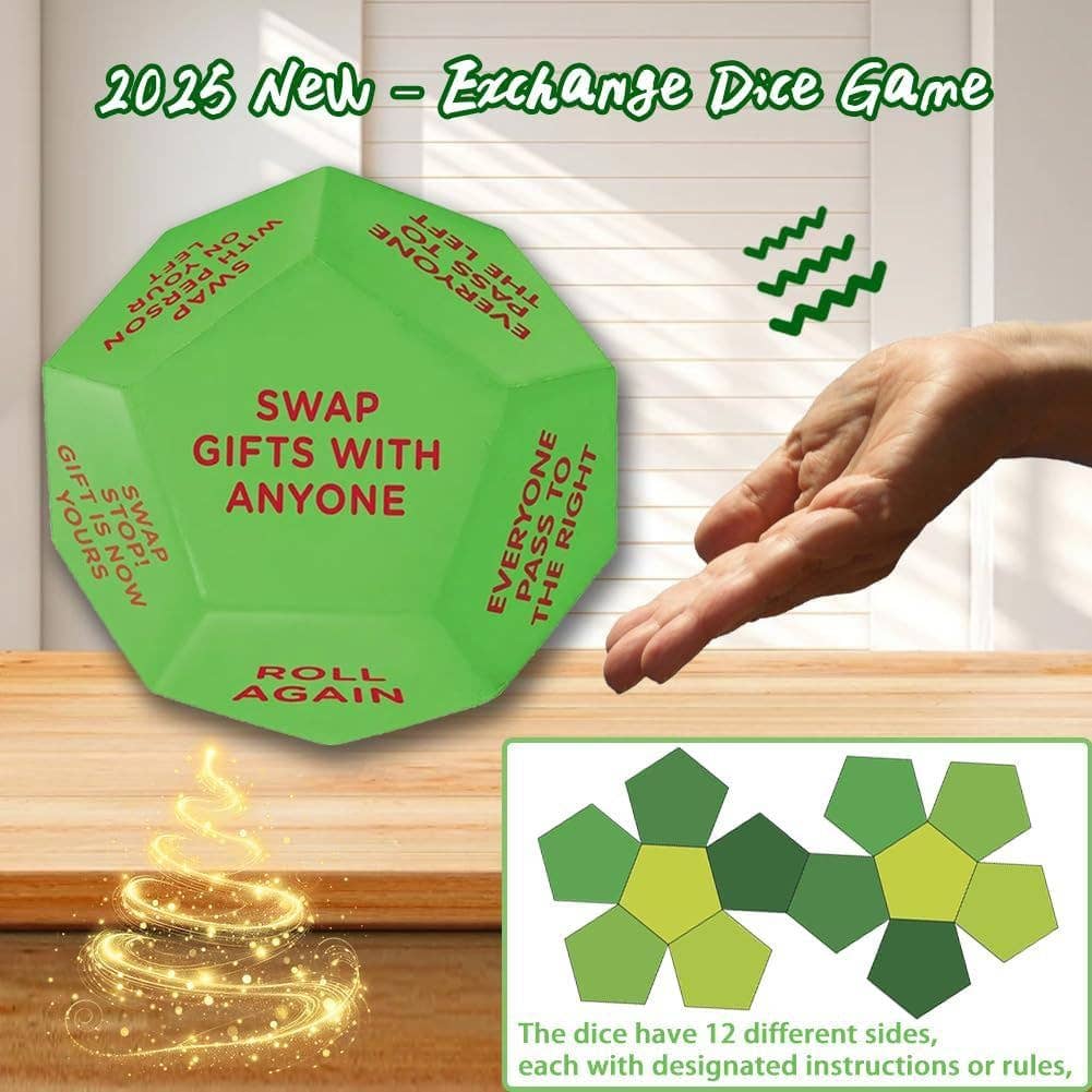 Cykapu - Santa Swap Gift Exchange Dice, 3*3in Exchange Gifts Family Game, Christmas Stockings Gift Exchange Dice Games