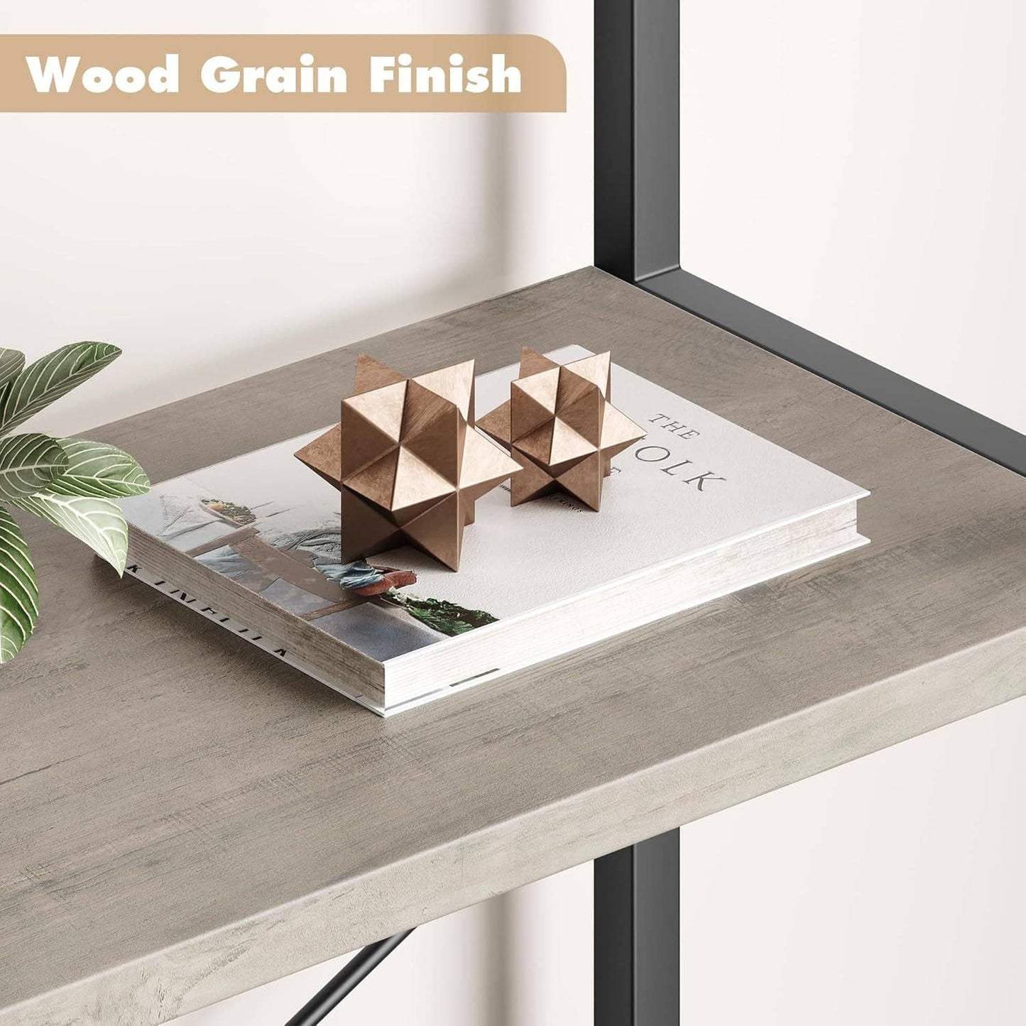 ShipItFurniture - Bookshelf 5 Tier Bookcase Arched Display Racks Tall Standing Bookshelves Metal Frame Modern Storage Rack Shelf Large Wood Book Shelf for Bedroom, Living Room, Home Office