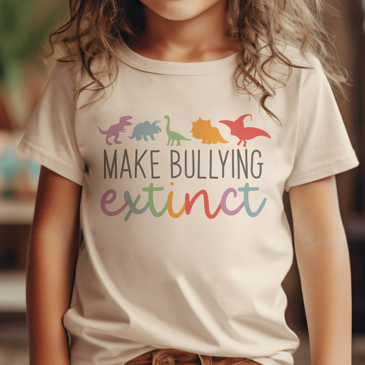 Kids School Lets Make Bullying Extinct Dinosaur Graphic Tee